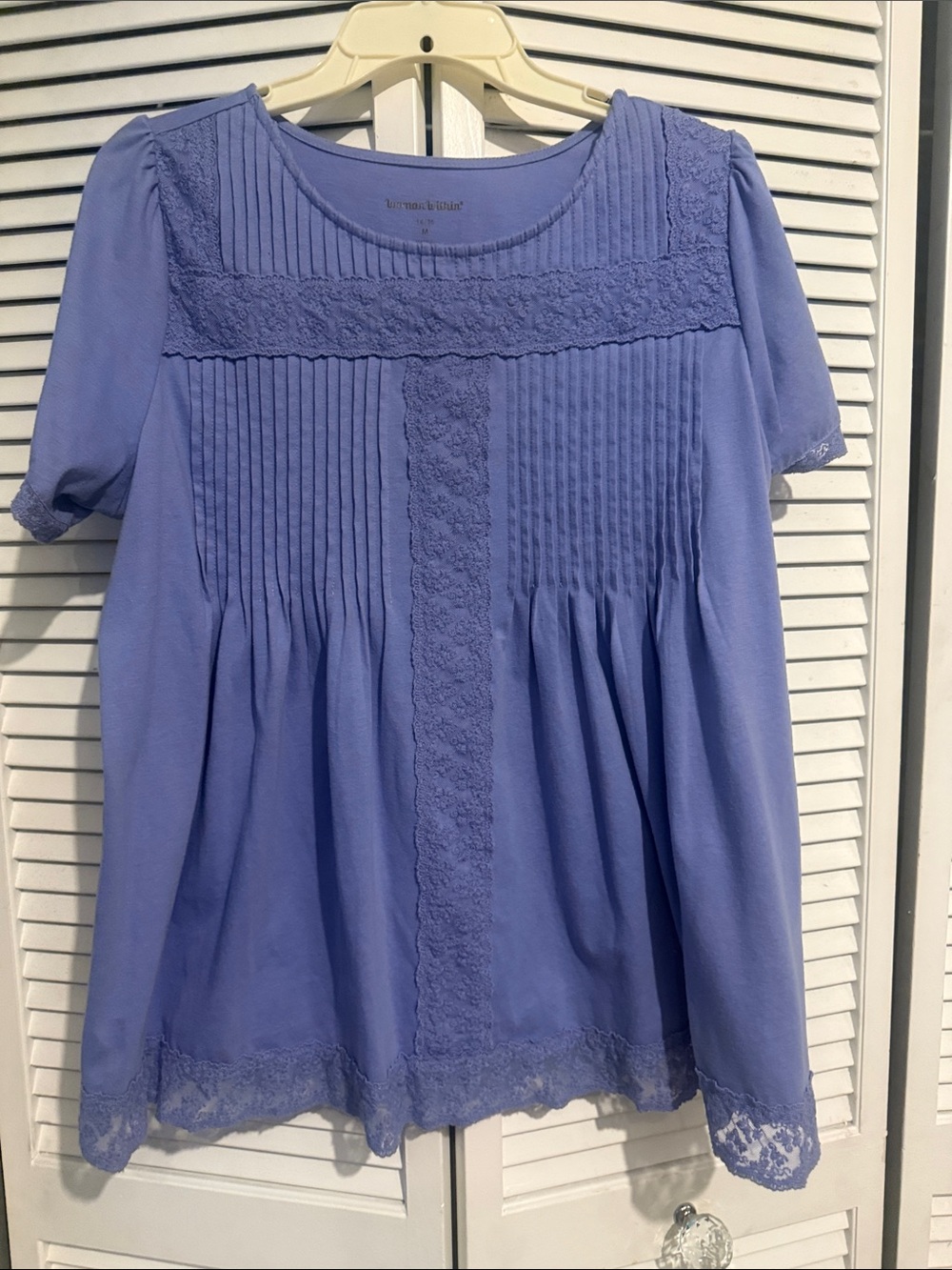 Woman Within Lavender Lace & Pintuck Short Sleeve Tunic